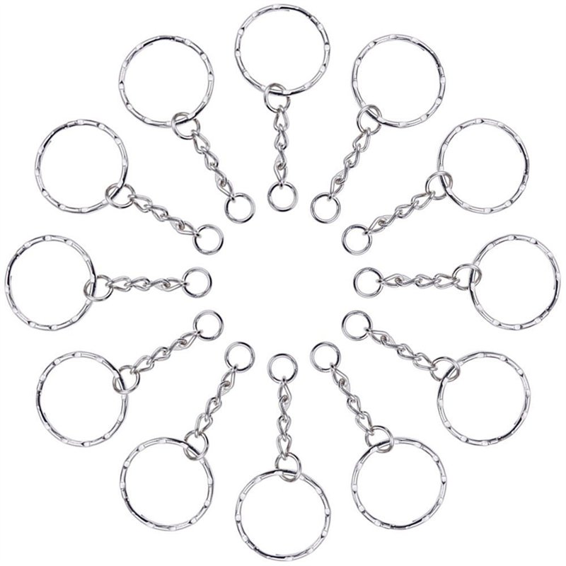 Lictin 60 PCS Porte-clés de 25 mm avec Chaîne, Anneaux de Porte clé en Acier, Attache Porte Clef Homme/Femme pour Bricolage et Décoration de Sacs