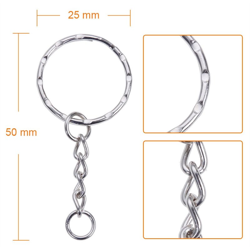 Image secondaire de Lictin 60 PCS Porte-clés de 25 mm avec Chaîne, Anneaux de Porte clé en Acier, Attache Porte Clef Homme/Femme pour Bricolage et Décoration de Sacs