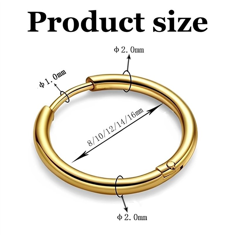 Image secondaire de LIUJZZJ 5 Paires Boucles d'Oreilles Créoles en Acier Inoxydable Boucles d'Oreilles Cercles Cartilage Anneaux de Nez Lèvres 8/10/