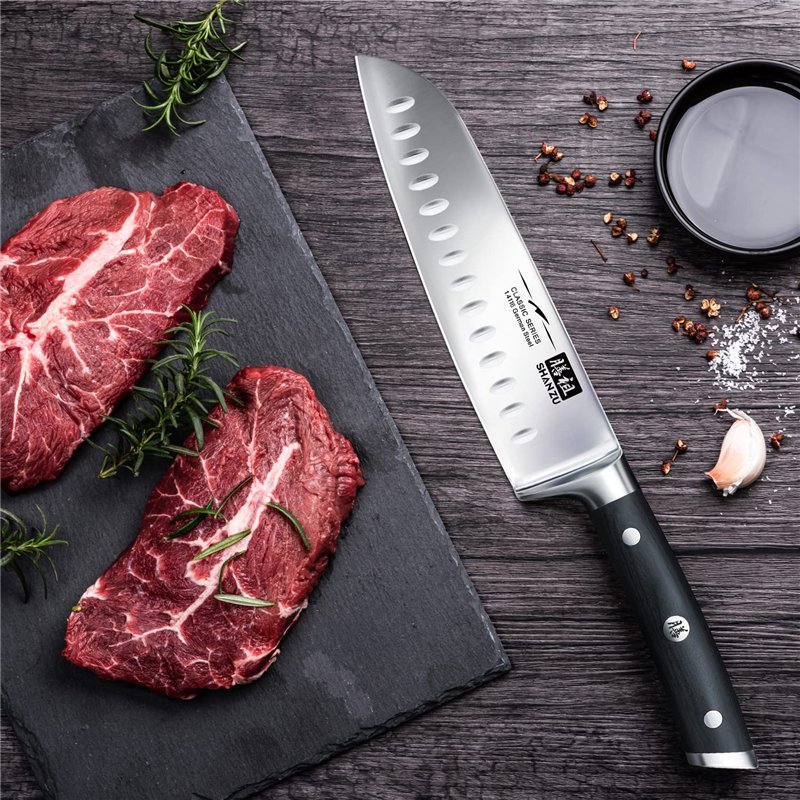 Image secondaire de SHAN ZU Couteau de Cuisine, Couteaux Japonais Santoku 18 cm Professionnel Carbone en Acier Inoxydable Allemand Chef Couteaux Uti