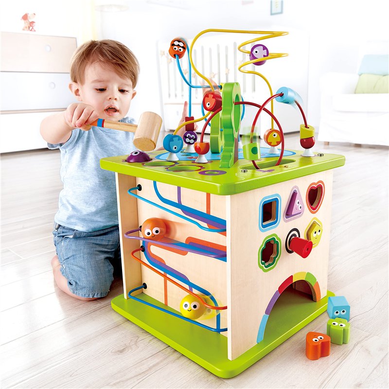 Image secondaire de Hape Cube d'Activité Bébé en Bois - Centre d'Activité Bébé 1 an - 5 Faces d'Activités - Animaux, Formes, Labyrinthe, Balles en B