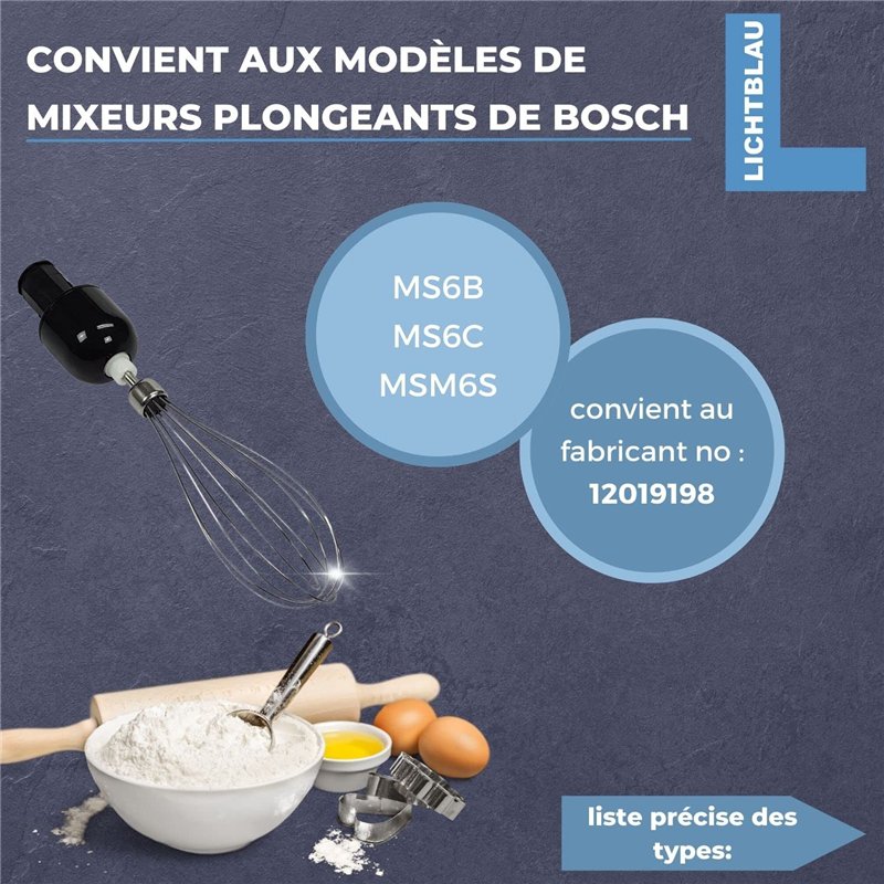 Image secondaire de Lichtblau Fouet2862 avec entraîneur 657378 pour mixeur plongeant 12019198 pour batteur à main Bosch I Fouet de rechange pour ent