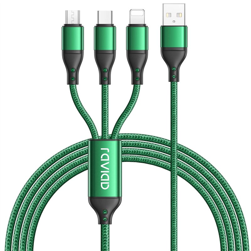 RAVIAD Câble Multi USB, 3 en 1 Multi Chargeur USB Câble en Nylon Tressé avec Micro USB Type C Lightning Connecteurs pour iPhone,