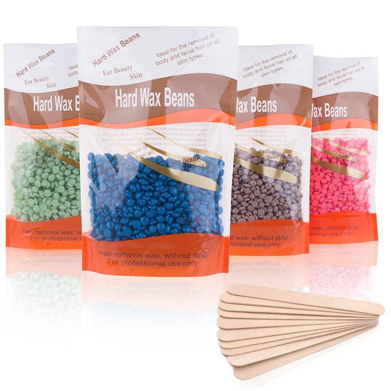 Perles de Cire, Perles de Cire Dure Professionnelle pour l'épilation 400g avec 10 Bâtons en Bois - Maillot Brésilien Visage Jamb