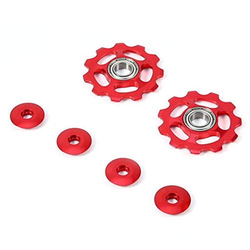 Image secondaire de VGEBY1 2pcs Poulie de Dérailleur en Alliage d'Aluminium 11 t Vélo Arrière Guide Dérailleur Poulie Roue Jockey Accessoire(Rouge)