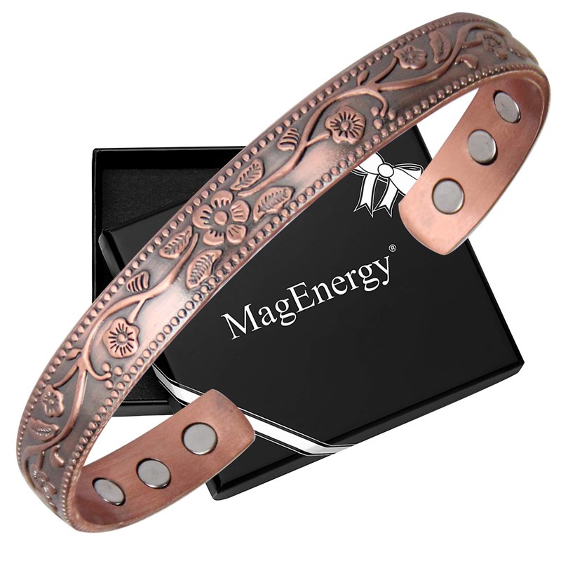 MagEnergy Bracelet magnétique en cuivre pour femmes 6.8 pouces réglable pour s'adapter à la plupart des poignets avec une belle