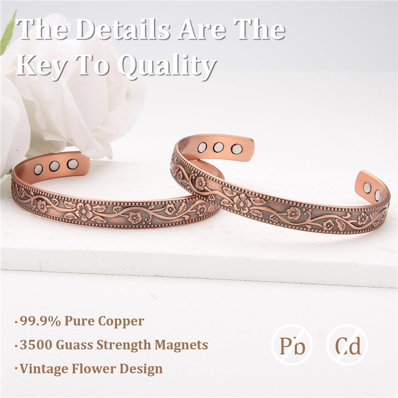 Image secondaire de MagEnergy Bracelet magnétique en cuivre pour femmes 6.8 pouces réglable pour s'adapter à la plupart des poignets avec une belle