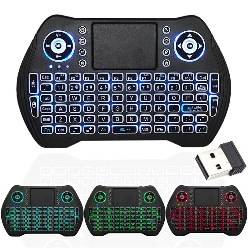Mini clavier sans fil 2,4 GHz USB Dongle rétroéclairé Mini clavier avec pavé tactile Combinaison souris avec batterie Li-ion rec