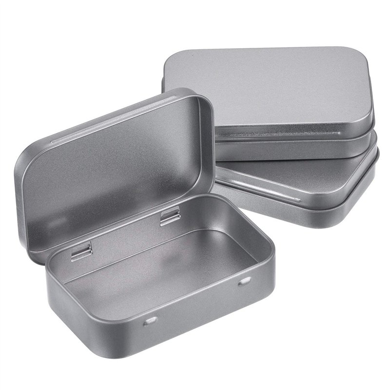 MUCHENG Lot de 3 Boîtes Rectangulaires Vides en Métal Argenté à charnière Mini Boîte Portable Petit Kit de Rangement Boîte