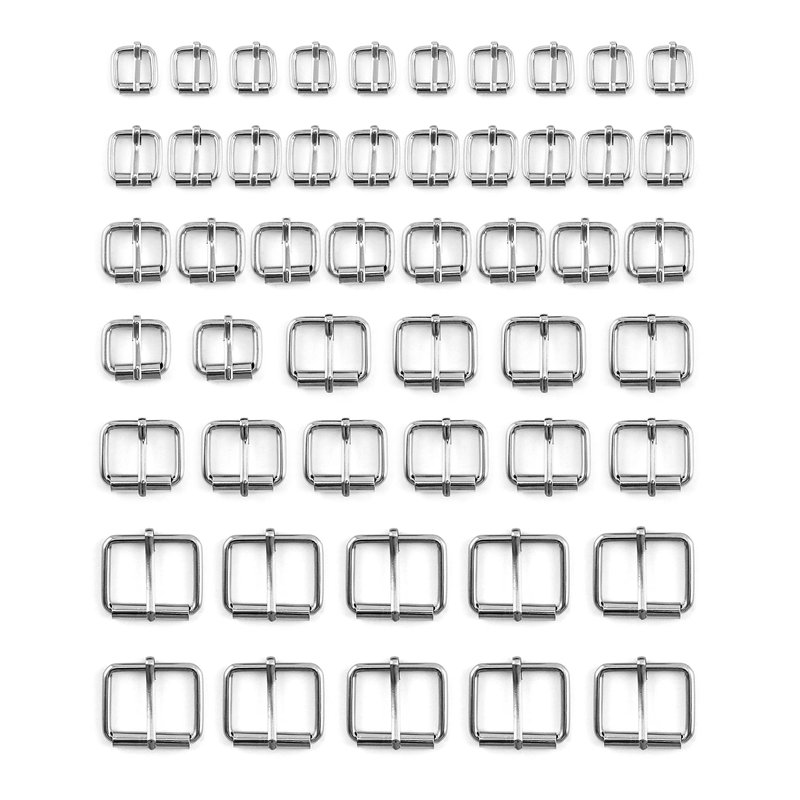 QWORK® 50 Pièces Boucles en métal, pour ceintures et sacs, argent, 13 mm / 16 mm / 20 mm / 25 mm / 32 mm