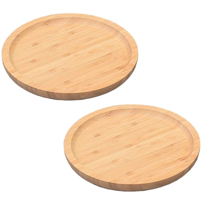Plateau en Bois, 2 Pièces Plat Rond, Petite Assiette Ronde, Plateau à Pain, Pour Dessous de Verre, Thé, Fruits, Collations, Gâte