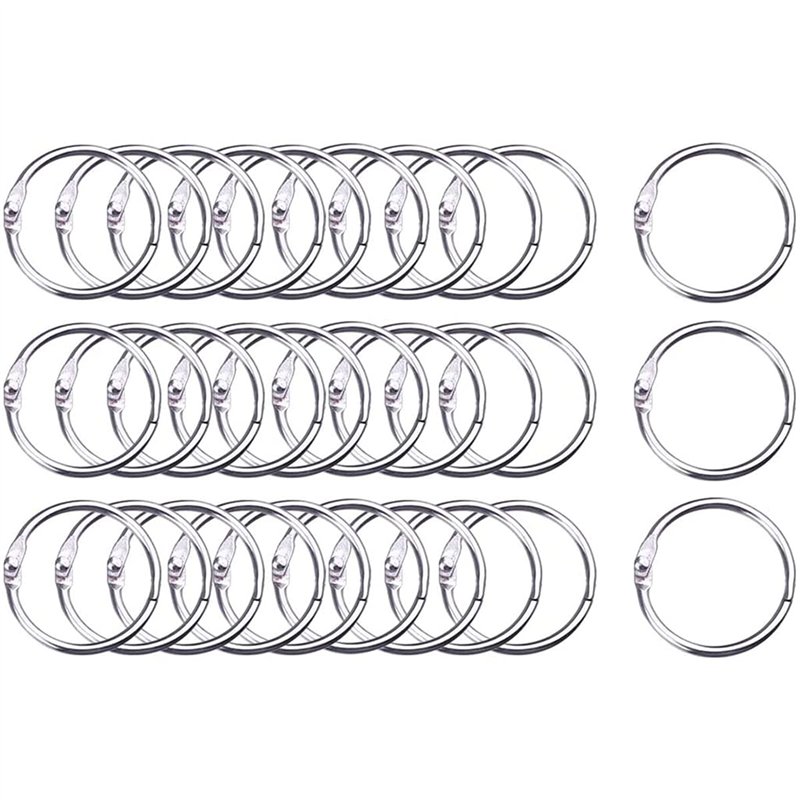 ULWSY Anneaux de reliure à feuilles mobiles, paquet de 30 reliure à ressort en argent nickelé à ouverture de 35 mm pour livrets,