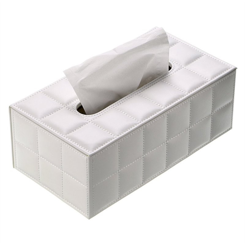 SUMNACON Distributeur/Boîte à Mouchoir Rectangulaire avec PU Cuir, Sobre, Joli pour la Famille, Le Bureau, la Tablette (Blanc)