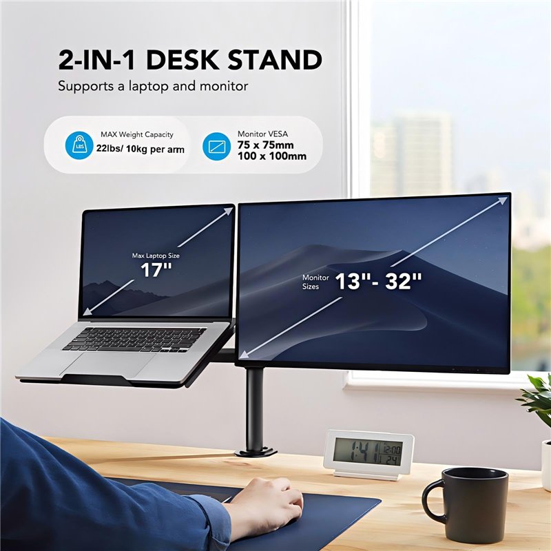 Image secondaire de HUANUO Bras de Moniteur avec Plateau pour Ordinateur Portable, entièrement réglable pour écran LCD LED de 13 à 27 Pouces et Ordi