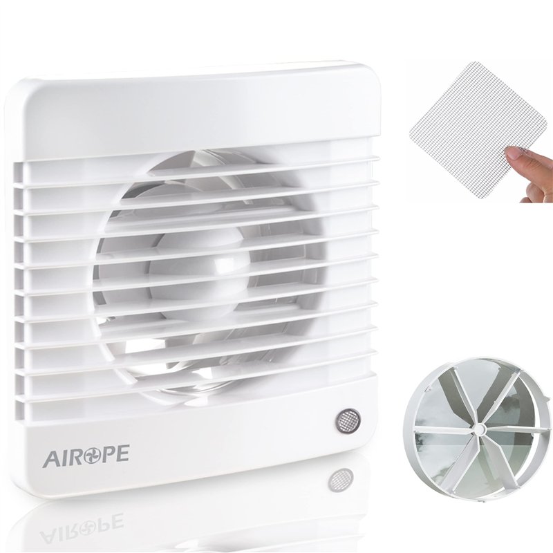 AIROPE-100 mm Timer,Ventilateur,Extracteur d'Air avec Clapet Anti-Retour + Moustiquaire Intégré,7 W,dB(A) 26,VMC pour Salle de B