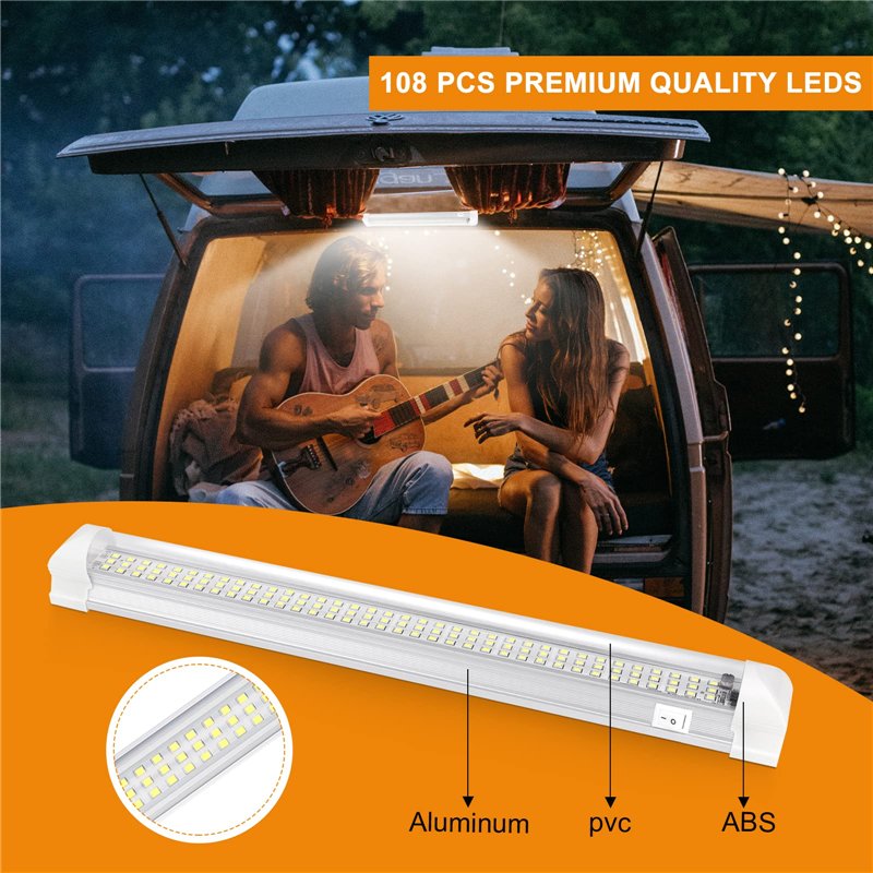 Image secondaire de 12V Barre de lumière intérieure à LED, Eclairage Voiture Lumineuse avec Interrupteur Marche/arrêt 1200LM Barre de Bande Lampe po