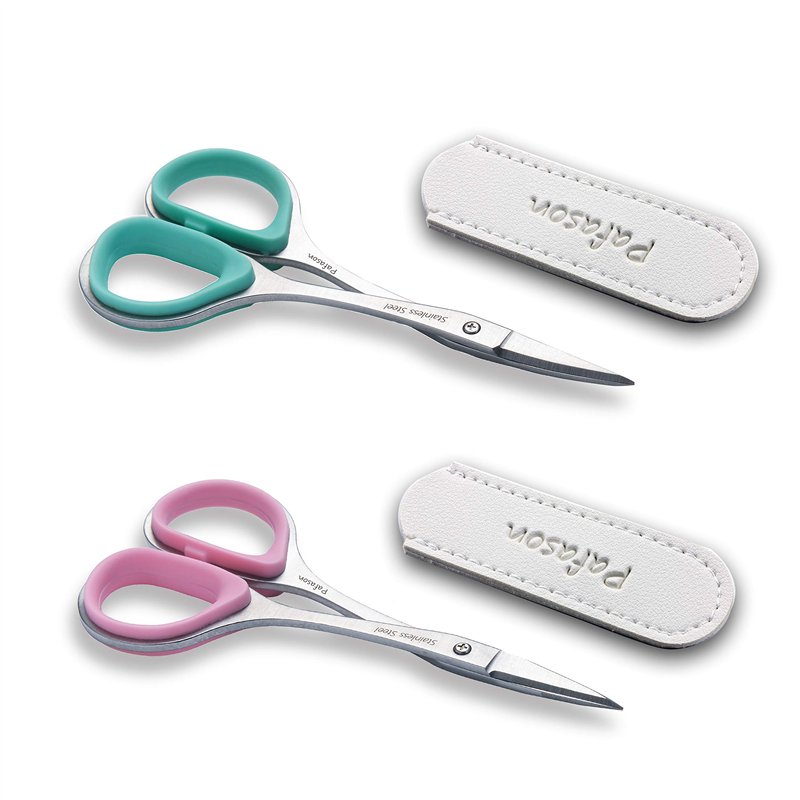 PAFASON 4 '' Ciseaux à ongles courbes et droits en acier inoxydable, ciseaux à cuticules, ciseaux de manucure, avec étui en cuir