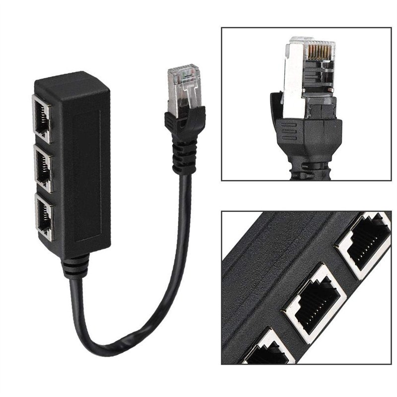 Image secondaire de Jadpes Câble d'extension de câble réseau Un à Trois, Adaptateur de câble de rallonge Ethernet 1 mâle à 3 Femelles répartiteur de