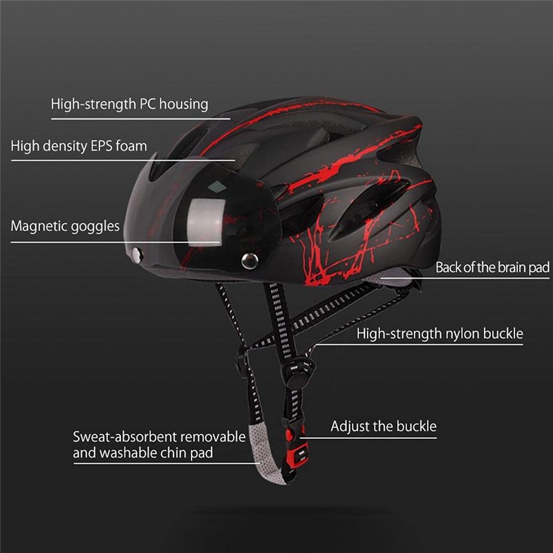 Image secondaire de Kuashidai Casque de vélo Monobloc avec Lunettes magnétiques Casque de vélo léger avec visière Unisexe