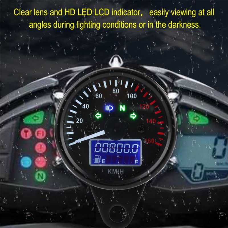 Image secondaire de Qiilu Compteur de vitesse de moto, Compteur de vitesse de moto universel, 0~160KM / H Moto Tachymètre Numérique LCD Compteur de
