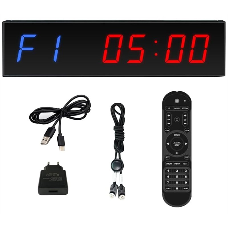 PULIVIA Fitness Minuteur 1,5'' avec Grand écran LED, Minuteur de Gym avec Chronomètre, Compte à Rebours/vers Le Haut, Volume Rég