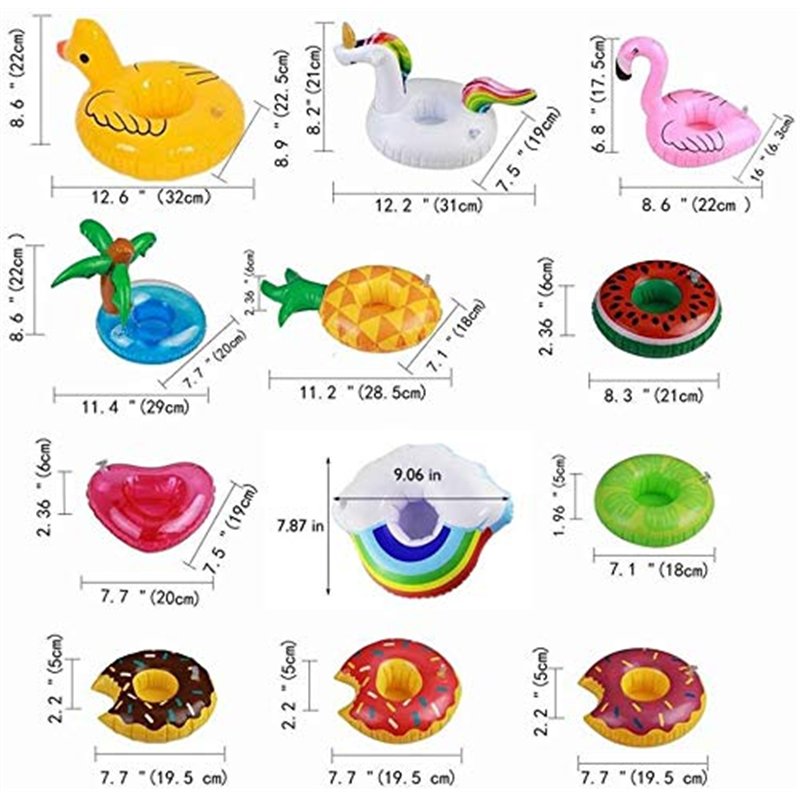 Image secondaire de Amaza 15 Pièces Mignonne & Grande Flottabilité Kit de Porte Gobelet Gonflable Prime avec Pompe à Air Libre pour Piscine Jacuzzi