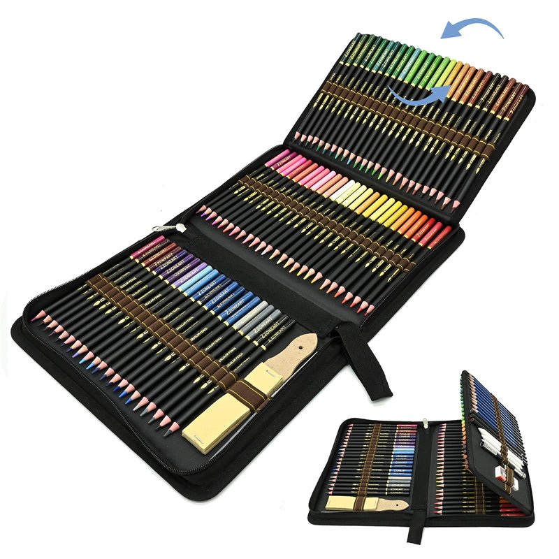 96 Crayons de Couleurs Avec Sac Inclus - Aquarellables, Gomme, Crayon de Charbon Graphite - Outils pour Dessiner, Idéal Cadeaux
