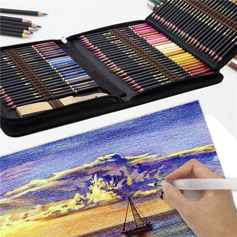 Image secondaire de 96 Crayons de Couleurs Avec Sac Inclus - Aquarellables, Gomme, Crayon de Charbon Graphite - Outils pour Dessiner, Idéal Cadeaux