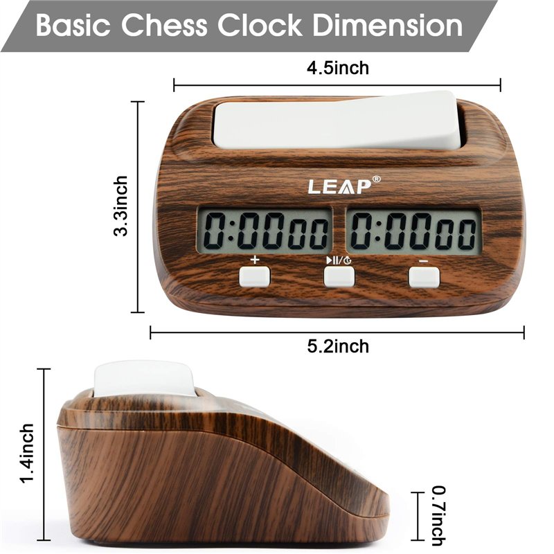 Image secondaire de LEAP Horloge d'échecs numérique professionnelle pour jeux de société, avec fonction alarme, aspect bois