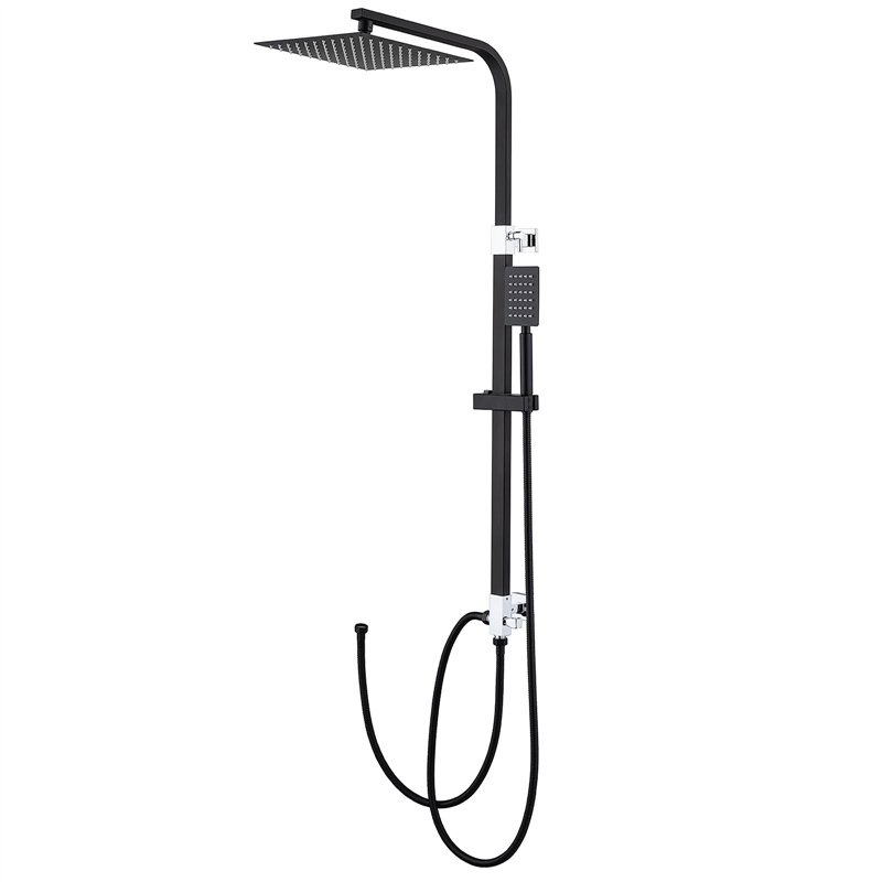 Auralum Colonne de Douche Noir sans Mitigeur Réglable en Hauteur, Colonne de Douche avec Tête de Douche Carré 25x25cm pour Baign