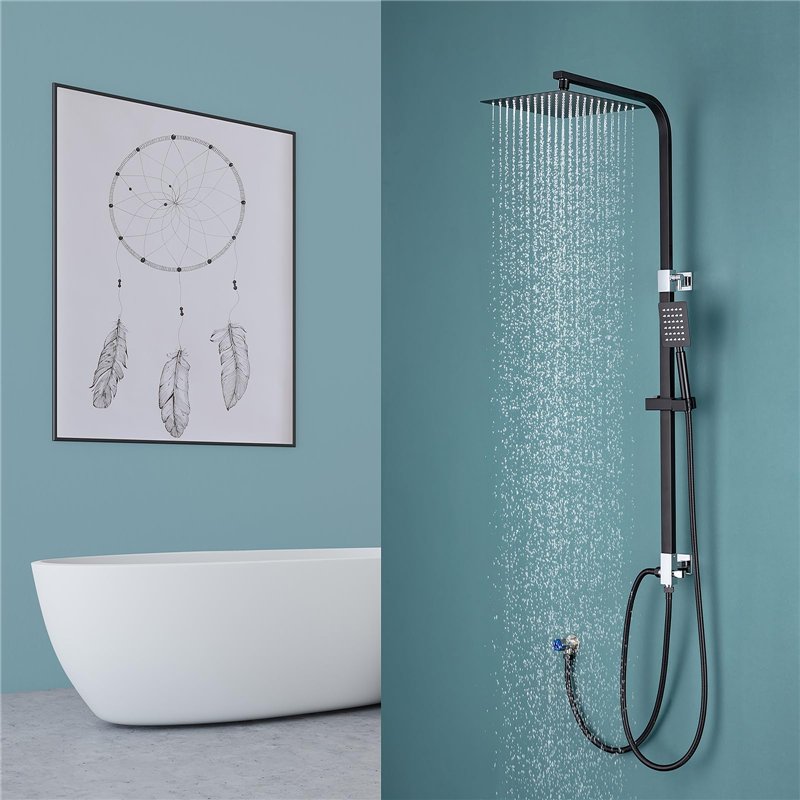 Image secondaire de Auralum Colonne de Douche Noir sans Mitigeur Réglable en Hauteur, Colonne de Douche avec Tête de Douche Carré 25x25cm pour Baign