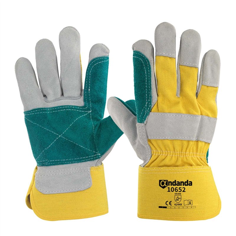 ANDANDA Gants de Travail, Résistant à la Déchirure et Perforation, Gants Hiver Homme, Double Couche de Cuir de Vache, Gant Jardi