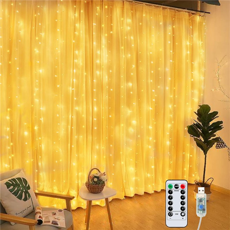 Guirlande Lumineuse Rideau, Rideau Lumineux 300 LED 3m*3m, 8 Modes d'Eclairage Dimmable, Etanche IP65 avec Minuterie et Télécomm