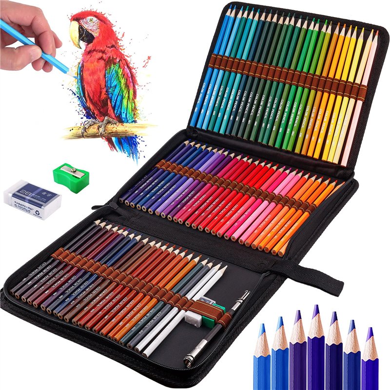 Frasheng Crayons De Couleur Professionnel,72Pcs Professionnel Crayons Dessin,Crayons de couleur,Pochette avec zip,Inclus Gommes,