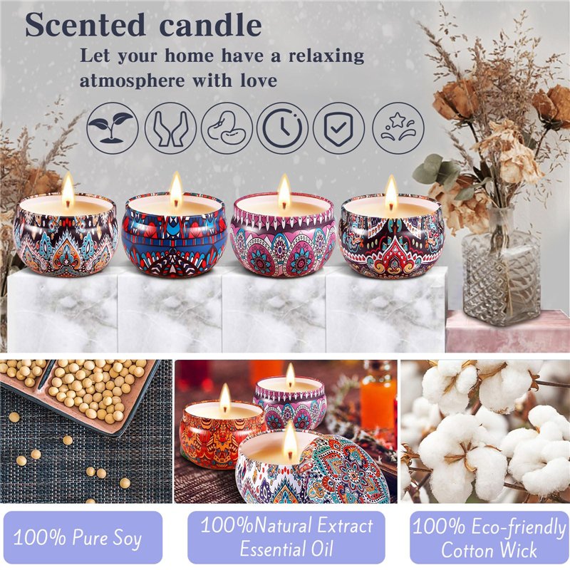 Image secondaire de BEYAOBN 9 Pièces Bougie Parfumée Ensemble Cadeau, Candle Parfumées en Cire De Soja Naturelle pour L'aromathérapie, Bath, Yoga, M
