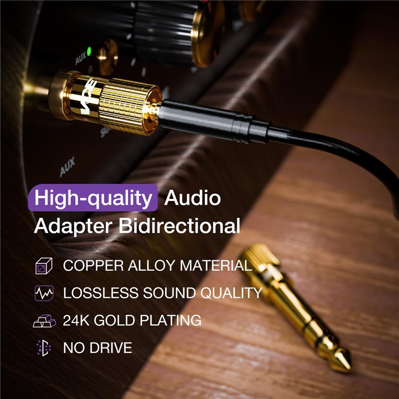 Image secondaire de VCE Adaptateur Jack 6.35mm Mâle vers 3.5mm Femelle Stéréo Audio Plaqué Or Lot de 2