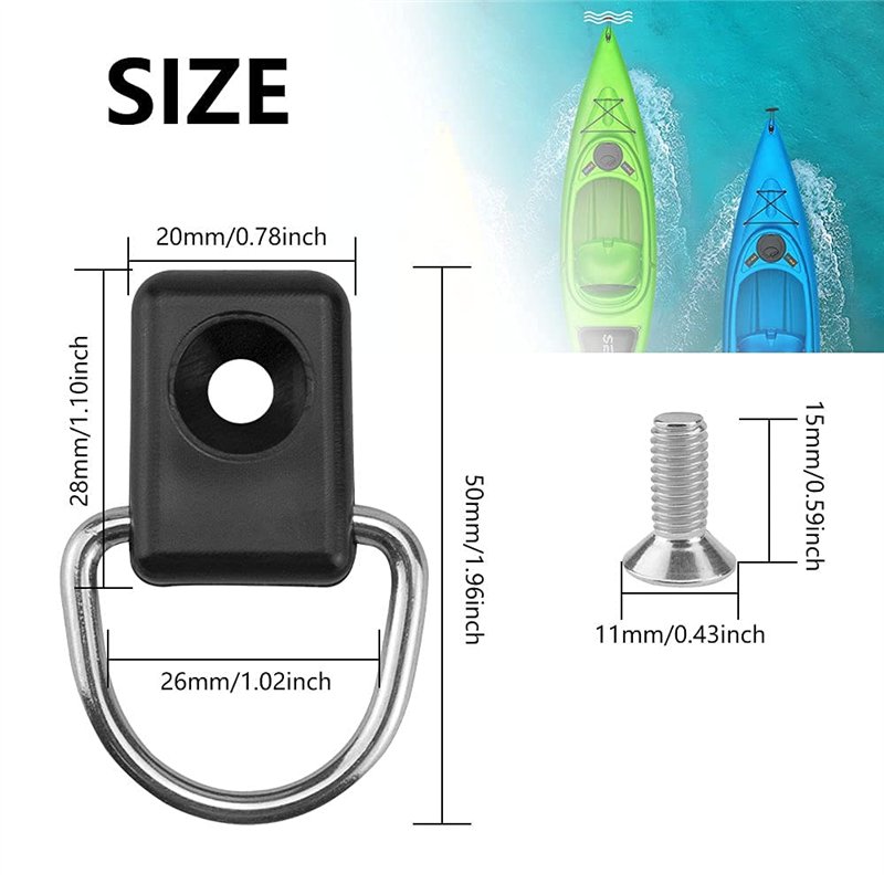 Image secondaire de SNAGAROG 10 Pcs Accessoire Bateau d’Anneaux Crochets d'Arrimage en Acier INOX D-Rings Anti-Corrosion Anneaux d'Amarrage avec Vis