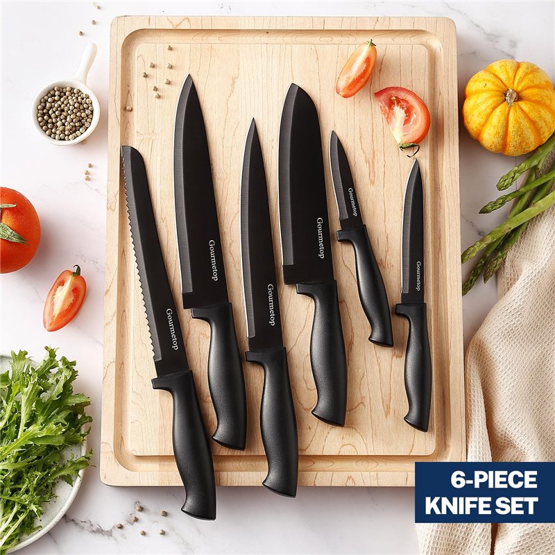 Image secondaire de Gourmetop Ensemble De Couteaux De Cuisine Avec Bande Magnétique Sans Perçage, Couteaux De Chef Noirs Tranchants Pour Couper Vian
