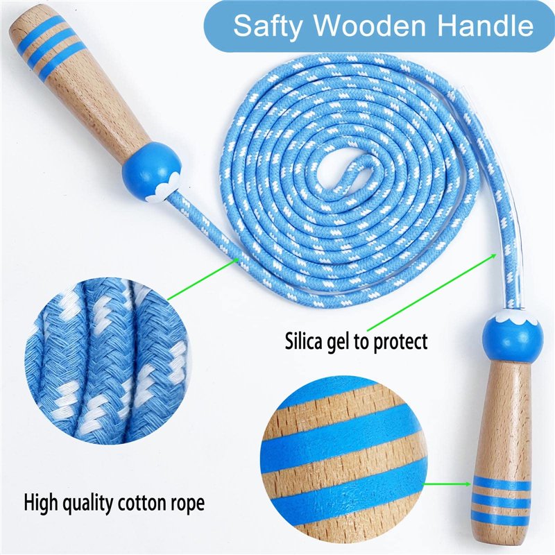 Image secondaire de Corde à sauter réglable avec poignée en bois et coton tissé pour filles et garçons, corde à sauter pour adulte, fitness, entraîn