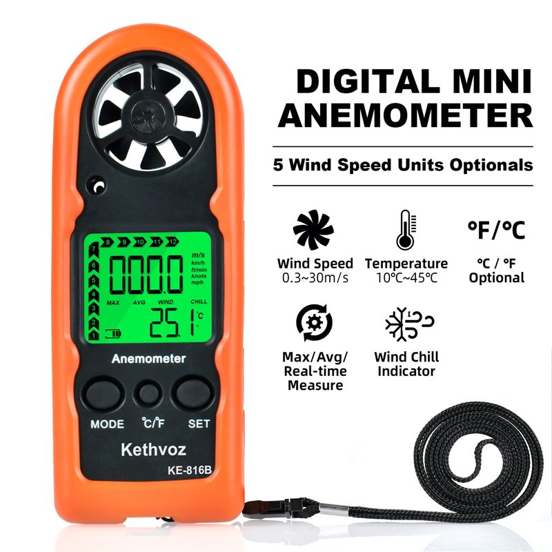 Image secondaire de Mini Anemometre Portable VMC, Kethvoz Exterieur Jauge de Vitesse du Vent Numérique avec Max/AVG/Valeur Actuelle Mesure 0~30 m/s