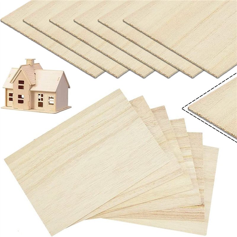 Lot de 12 feuilles de bois de balsa,200x100x1mm mince,lumière carrée de contreplaqué non fini modèle artisanal plaque en bois po