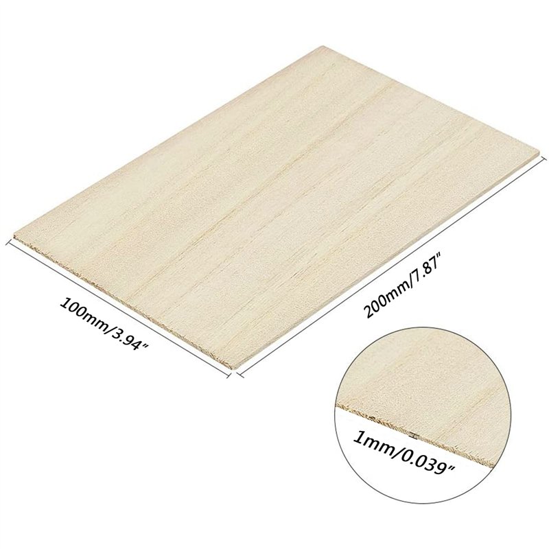 Image secondaire de Lot de 12 feuilles de bois de balsa,200x100x1mm mince,lumière carrée de contreplaqué non fini modèle artisanal plaque en bois po
