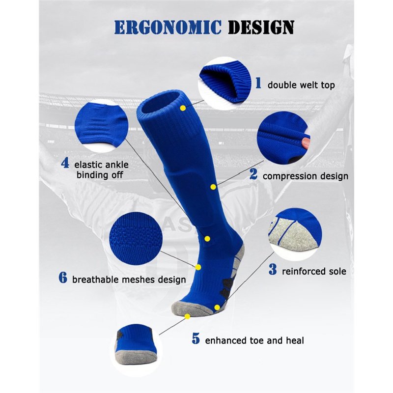 Image secondaire de DEBAIJIA Unisexe Chaussette de Football pour Homme Femme Garçon Fille, Genou Hautes Longue Chaussettes Sports pour Football, Bas
