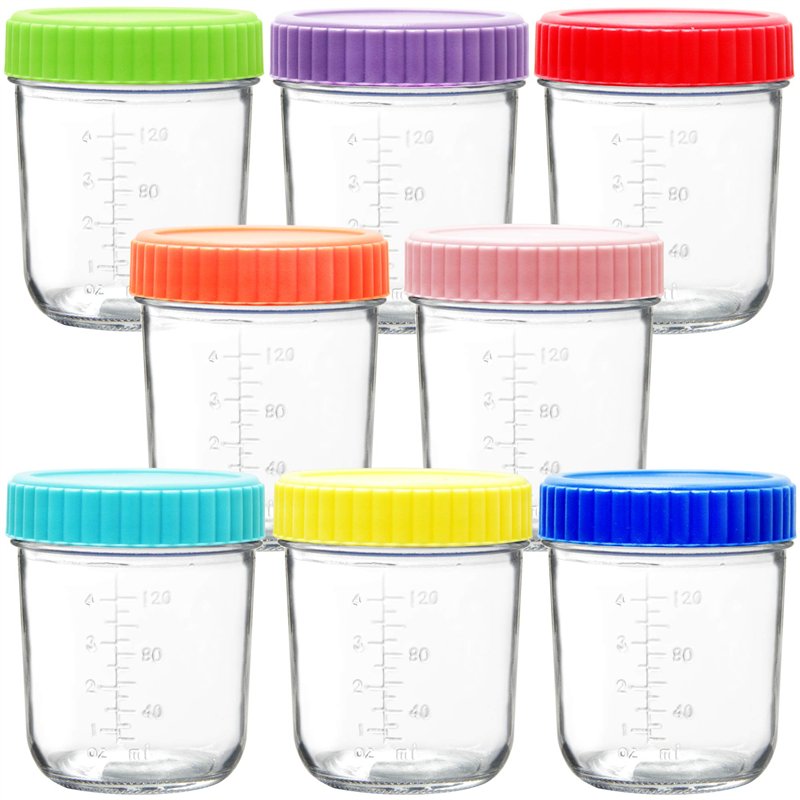 Youngever Lot de 8 Pot de Conservation Bebe en Verre 180ML, Petit Pot Bébé, Repas de Bébé Boîtes de Conservation (Rainbow)