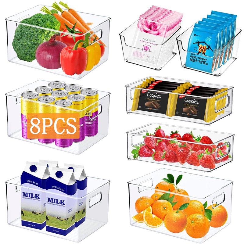 JOYBOY Boîte de Rangement Frigo,Ensemble de 8 Pièces Bac Rangement, pour Réfrigérateur,Cuisine,Garde-Manger,Armoires et Comptoir