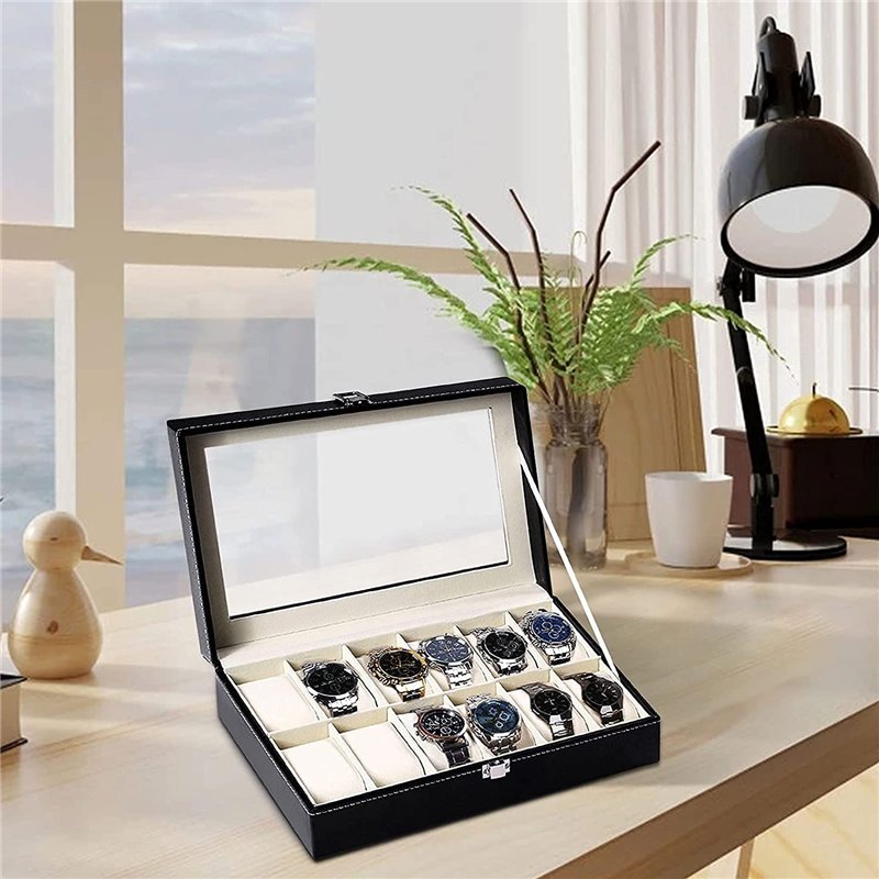 Image secondaire de TWBEST Boîte à montres,Coffret à Montres,Rangement pour montres avec 12 Compartiments Montres Boîte,Boîte à Montre Couvercle ave