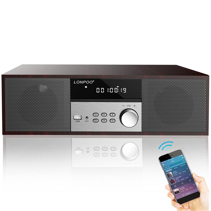 Micro Chaîne HiFi stéréo compacte - Haut-parleurs 40 Watts avec Lecteur CD, Bluetooth, Radio FM, USB, AUX-in, Grand écran LED et