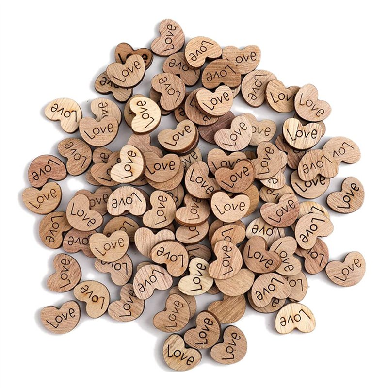TSKDKIT 500pcs Coeur en bois petit decoration mariage champetre, pour travaux manuels, pour Nature Decoration de Table Confettis