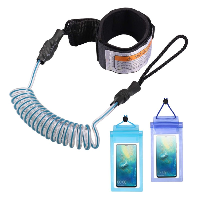 ZOCIPRO Leash de Surf avec 2 Pcs Pochettes Téléphone Étanche, Laisse de Planche Durable Leash de Surf pour Sup Paddle Board, Sta