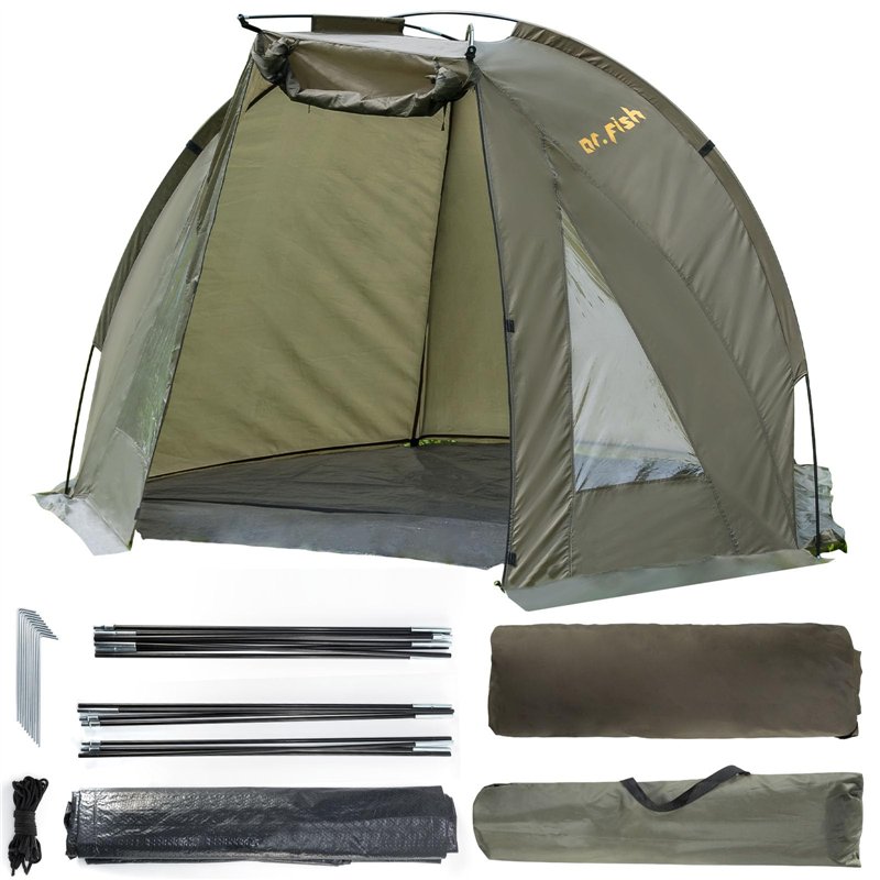 Dr.Fish Tente de Camping pour Pêche Carpe - Légère et Installation Rapide et Respirante – avec Sac fourre-Tout, Etanche à l'Humi